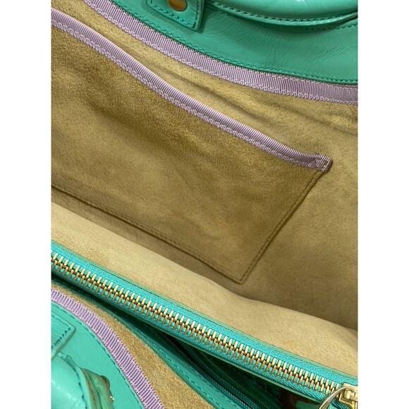 JIMMY CHOO Women's Aqua Green Textured Round Handle Handbag - Picture 11 of 11